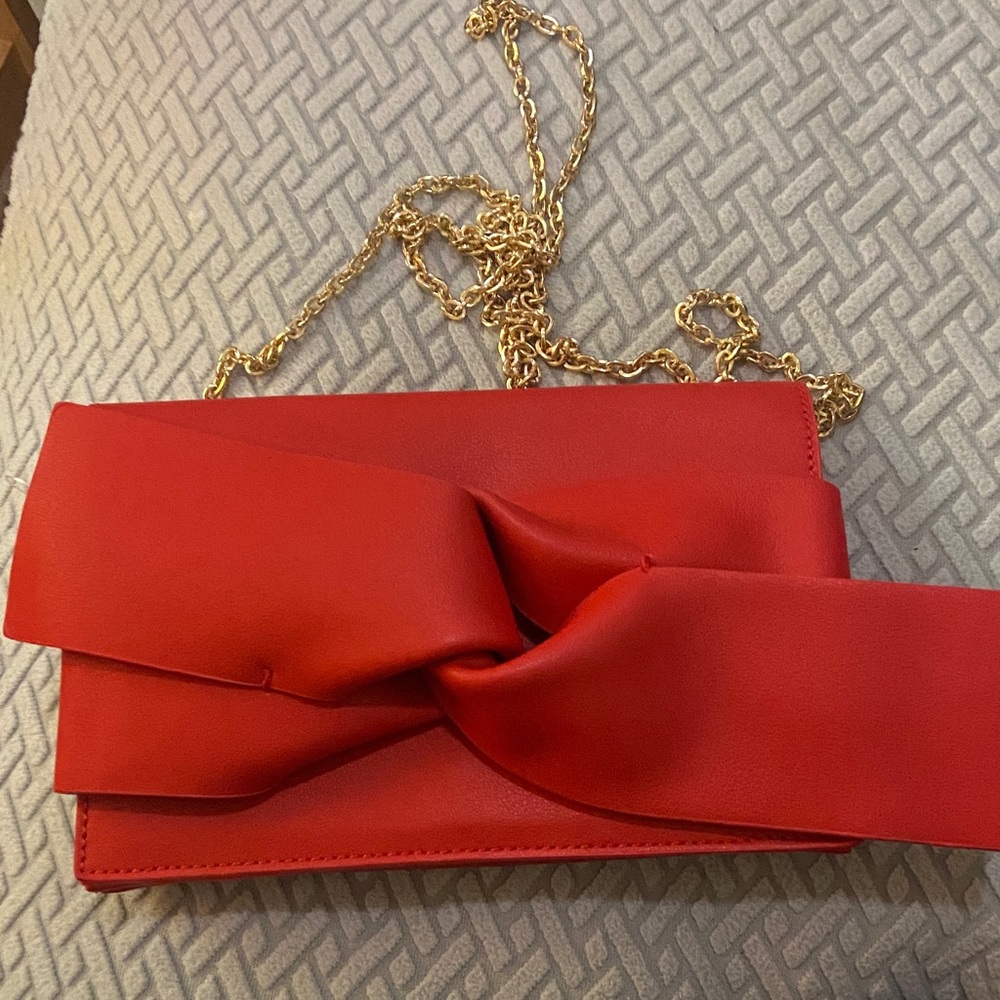 Gorgeous Red Bow Clutch with Gold Chain